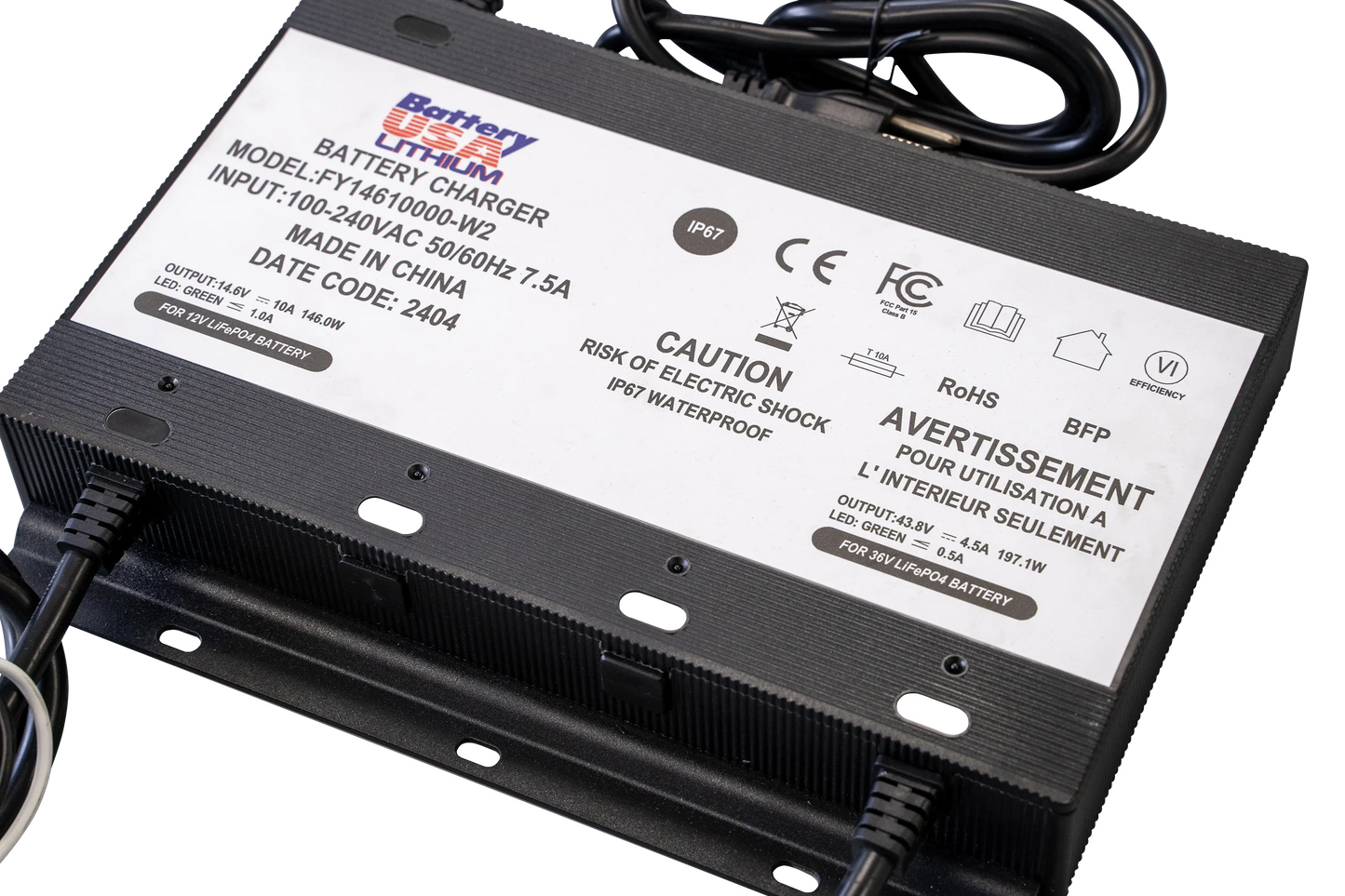 Charger 2 Bank- 12v Lithium, 36v lithium, Onboard Lithium Battery Charger, IP67 Waterproof
