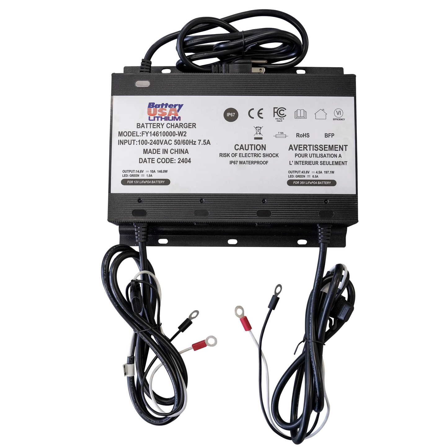 Charger 2 Bank- 12v Lithium, 36v lithium, Onboard Lithium Battery Charger, IP67 Waterproof
